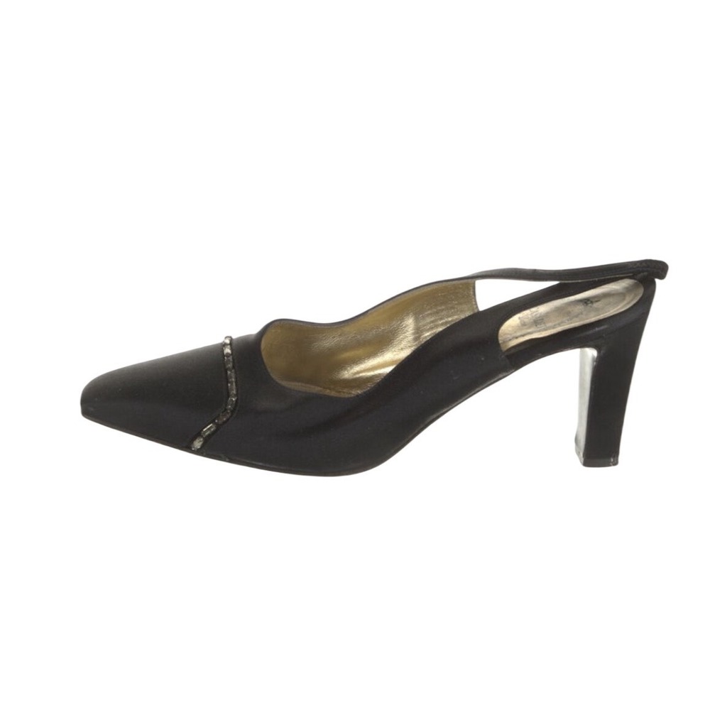 Casadei Black  Slingback Heels Embellished Pointed Toe‎ Stiletto size 9